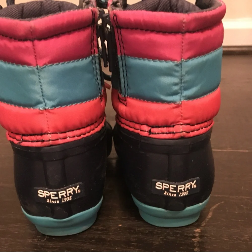 Sperry toddler girl Navy, Teal & Coral Cold Weather Duck Boots. Size- 9M
